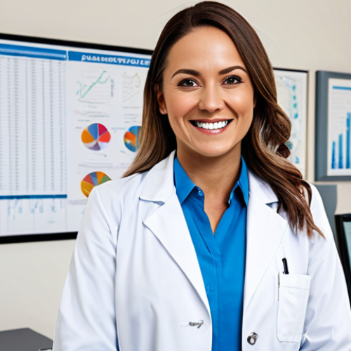 Home 10 **
A professional female doctor in a fully clothed, modest white lab coat, smiling warmly in a bright and clean hospital office. She's standing next to a desk with medical charts. Safe for work, appropriate content, perfect anatomy, natural proportions, professional portrait, family-friendly.
**