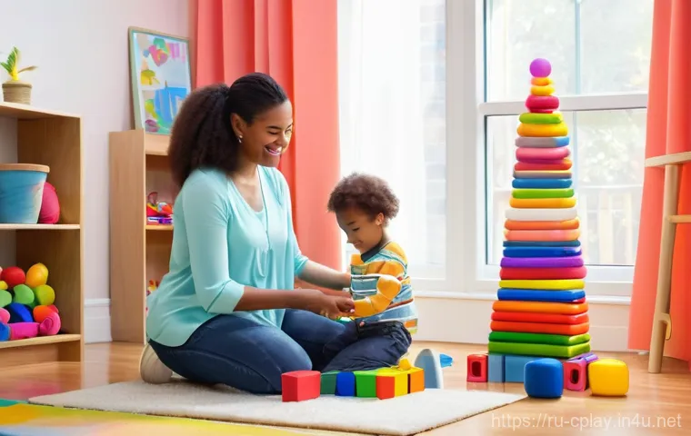 놀이치료사의 직업 만족도 향상 방법 - **A heartwarming moment in a vibrant play therapy room:** A cheerful, well-lit therapy room filled w...