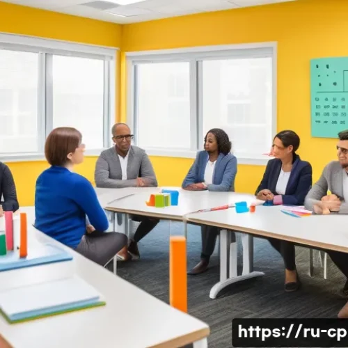 Home 33 놀이치료사 협회 가입과 활동 - A professional group of diverse play therapists in a bright, modern conference room engaged in a sem...