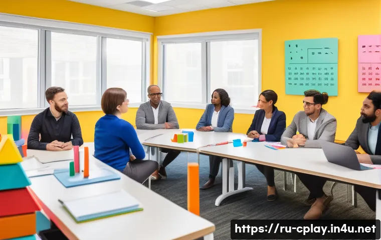 놀이치료사 협회 가입과 활동 - A professional group of diverse play therapists in a bright, modern conference room engaged in a sem...